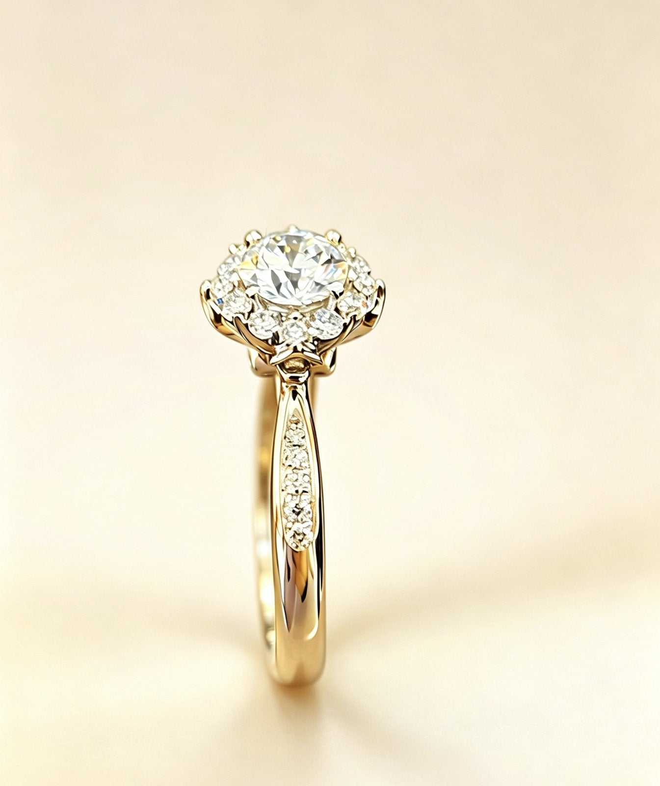 Yellow gold petal basket setting ring