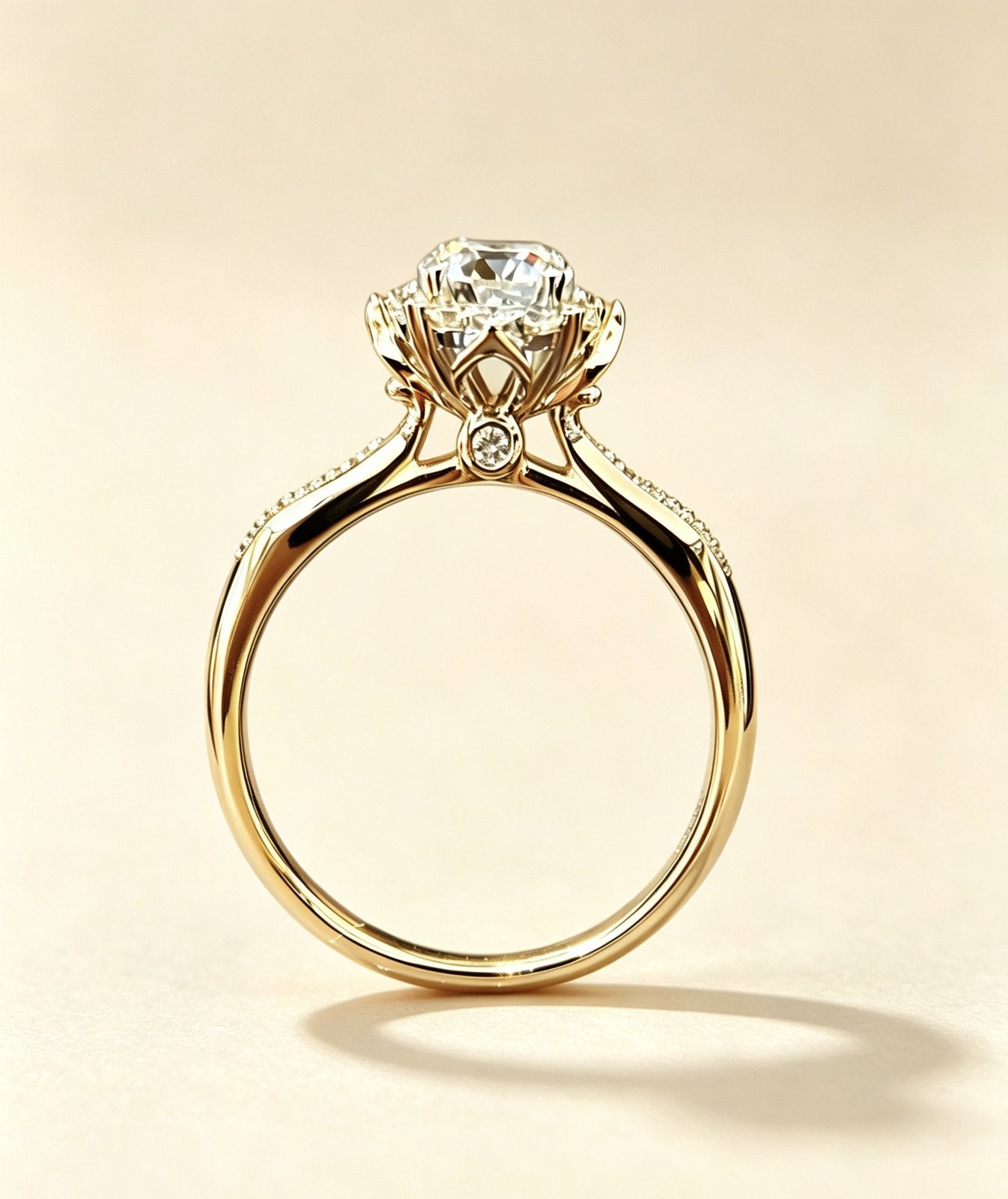 Yellow gold petal basket setting ring