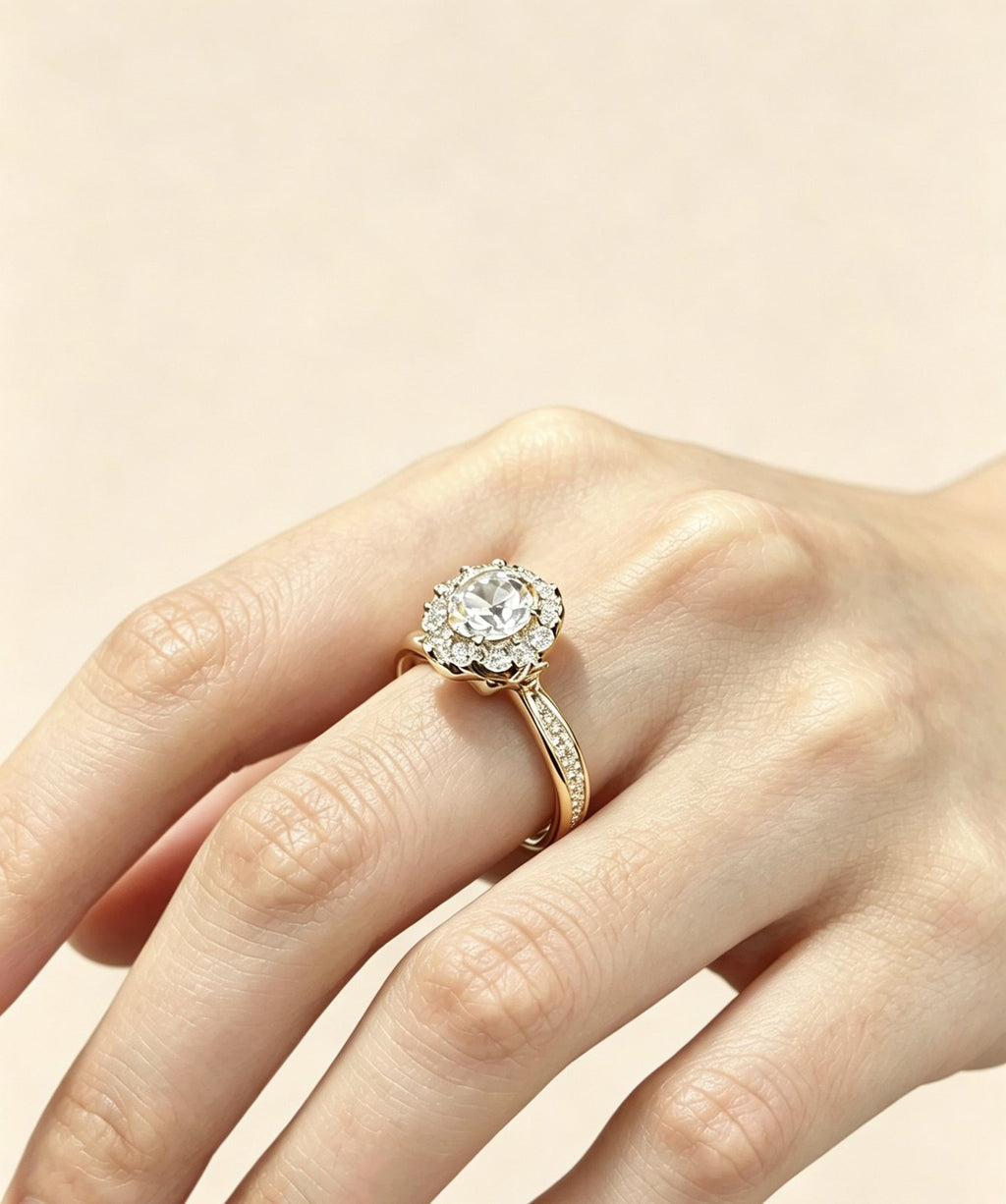 Yellow gold petal basket setting ring