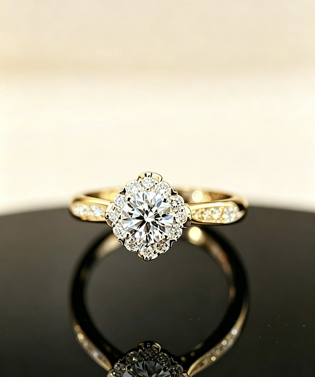 Yellow gold petal basket setting ring