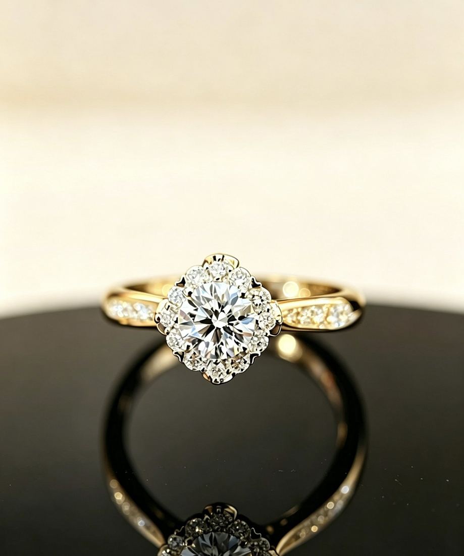Yellow gold petal basket setting ring