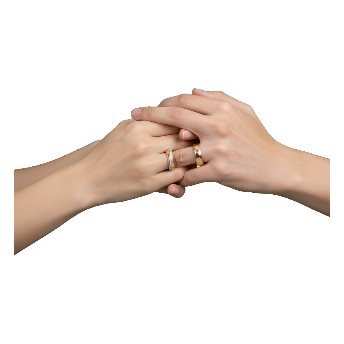 Yellow gold couple ring set on model